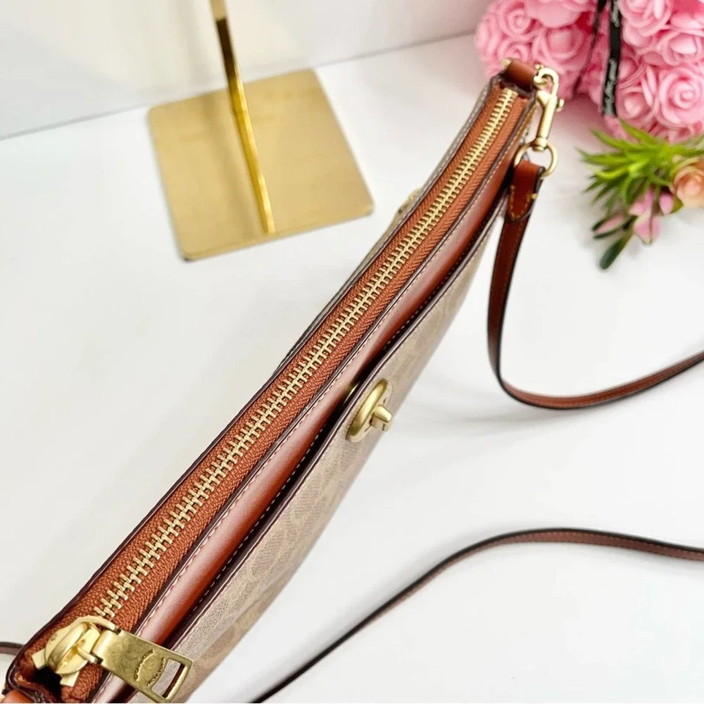 NEW COACH Polly Signature Logo Crossbody Bag in Tan/Rust - Picture 6 of 12